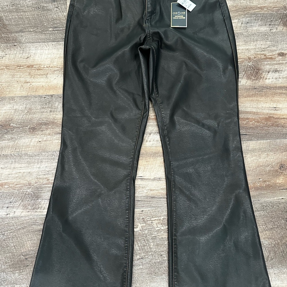 Chic Black Faux Leather Flare Pants